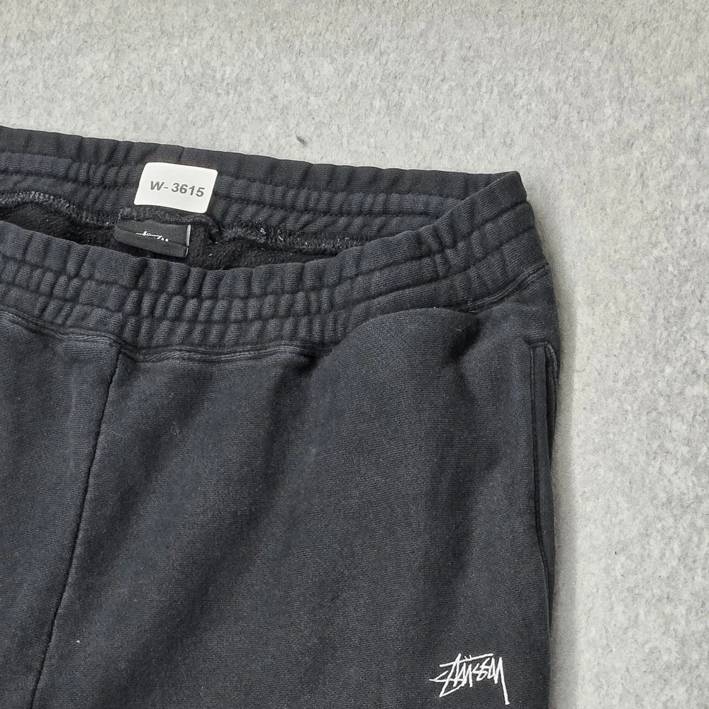 Stussy Men Activewear Pants M Black Embroidered Sweatpants Fleece READ